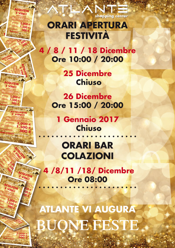 ORARI APERTURA FESTIVITA’