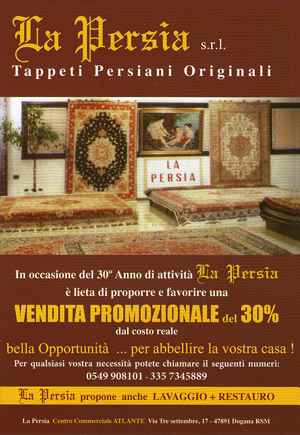 LA PERSIA: VENDITA PROMOZIONALE DEL 30%