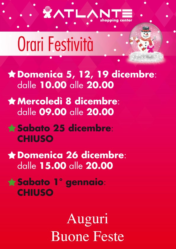 ORARI FESTIVITA’