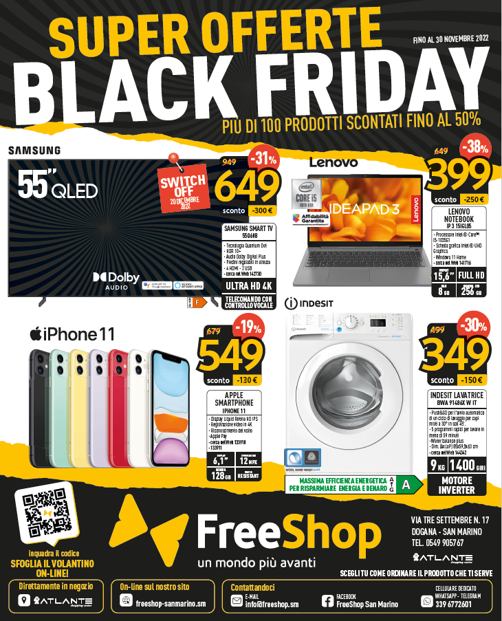 SUPER OFFERTE BLACK FRIDAY FREE SHOP dal 22 al 30 Novembre