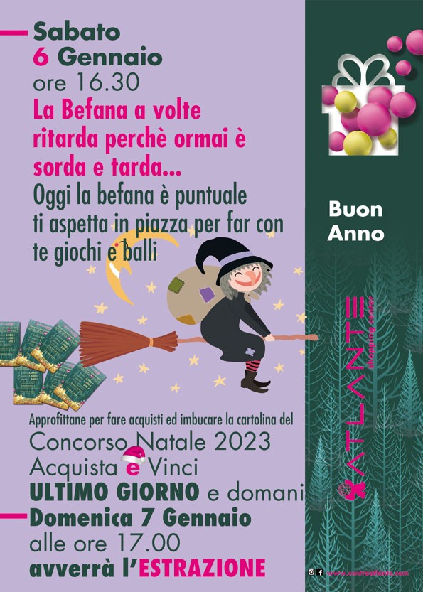 SABATO 6 GENNAIO ORE 16.30: ARRIVA LA BEFANA