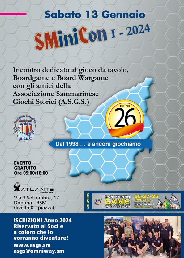 SABATO 13 GENNAIO SMINICON I-2024 DALLE 09.00 ALLE 18.00